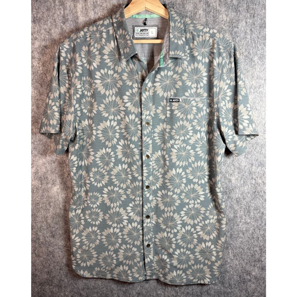 Jetty Garwood Mens Woven Shirt Green Large Floral Design Stretch Pocket